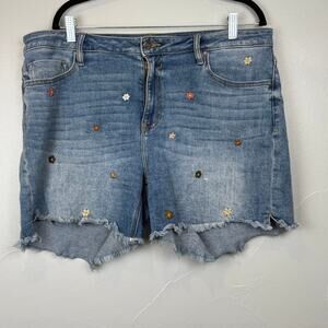 Vigoss Floral Embroidered Jean Shorts Sz 16 | Boho Festival Daisycore Denim